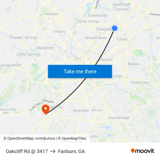 Oakcliff Rd @ 3417 to Fairburn, GA map