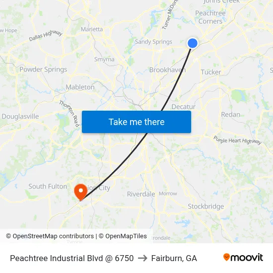Peachtree Industrial Blvd @ 6750 to Fairburn, GA map