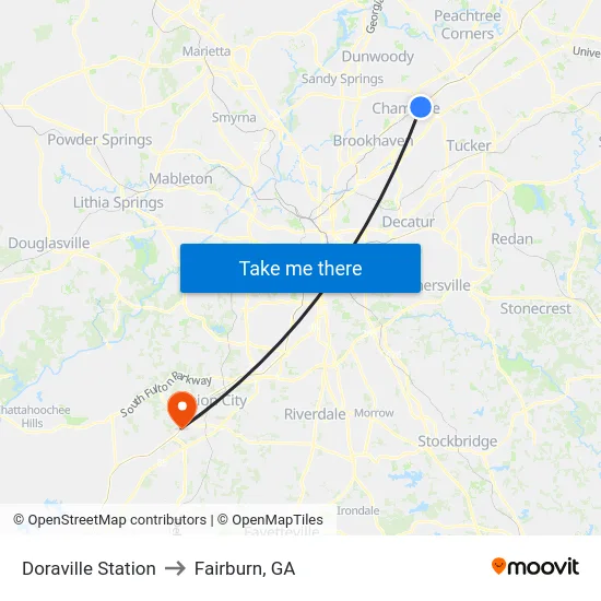 Doraville Station to Fairburn, GA map