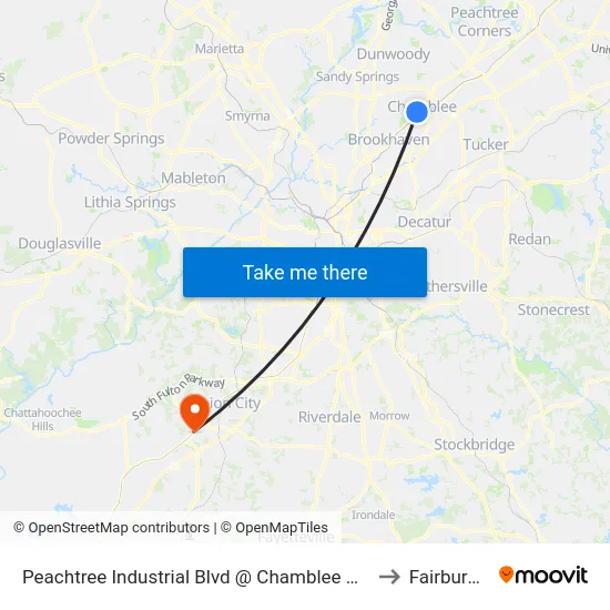Peachtree Industrial Blvd @ Chamblee Dunwoody Rd to Fairburn, GA map