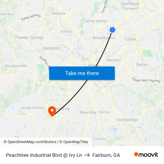 Peachtree Industrial Blvd @ Ivy Ln to Fairburn, GA map