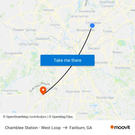 Chamblee Station - West Loop to Fairburn, GA map
