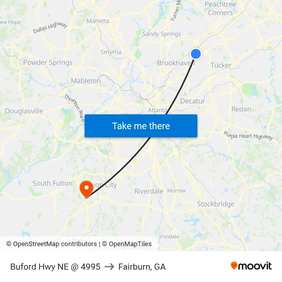 Buford Hwy NE @ 4995 to Fairburn, GA map