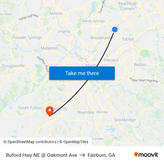 Buford Hwy NE @ Oakmont Ave to Fairburn, GA map