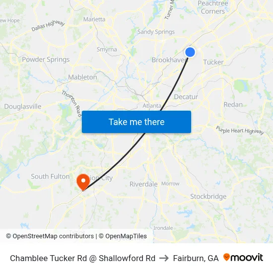 Chamblee Tucker Rd @ Shallowford Rd to Fairburn, GA map