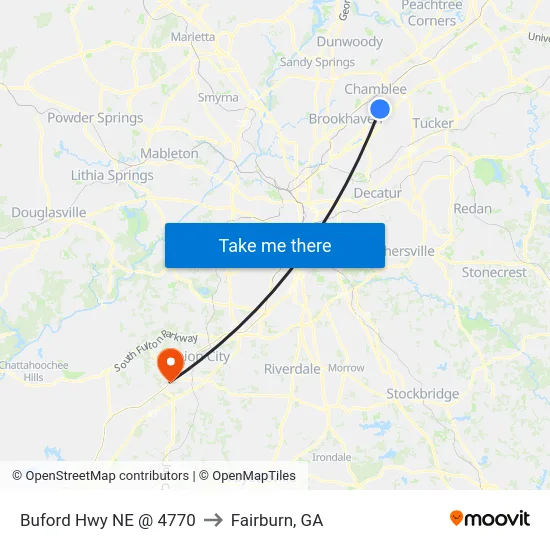 Buford Hwy NE @ 4770 to Fairburn, GA map