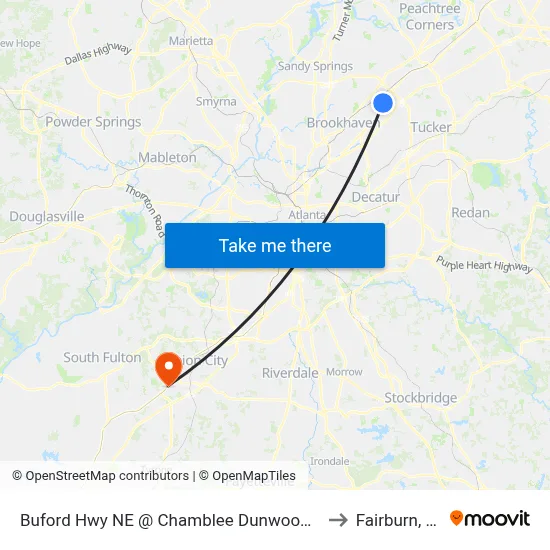 Buford Hwy NE @ Chamblee Dunwoody Rd to Fairburn, GA map
