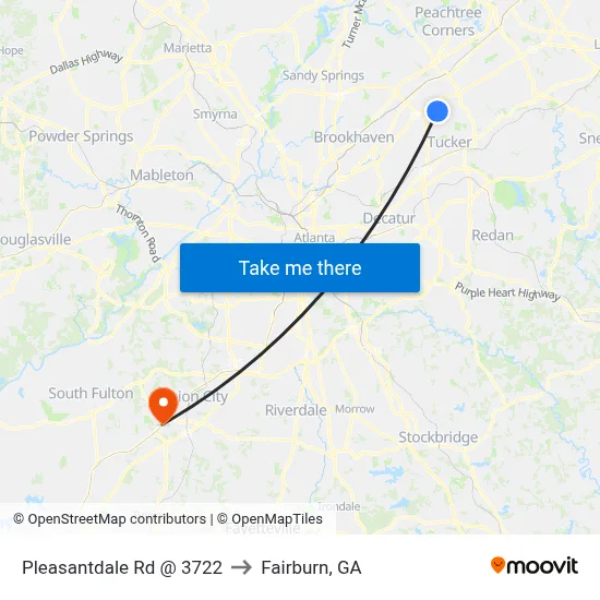 Pleasantdale Rd @ 3722 to Fairburn, GA map