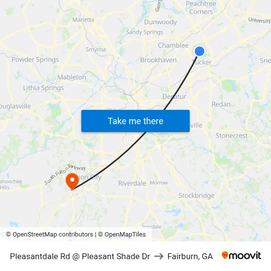 Pleasantdale Rd @ Pleasant Shade Dr to Fairburn, GA map