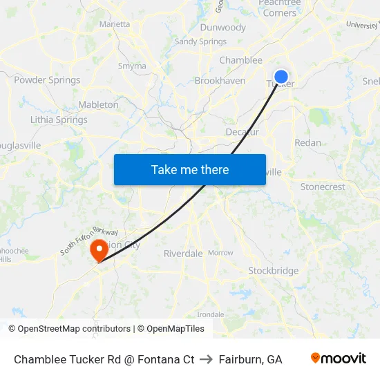 Chamblee Tucker Rd @ Fontana Ct to Fairburn, GA map