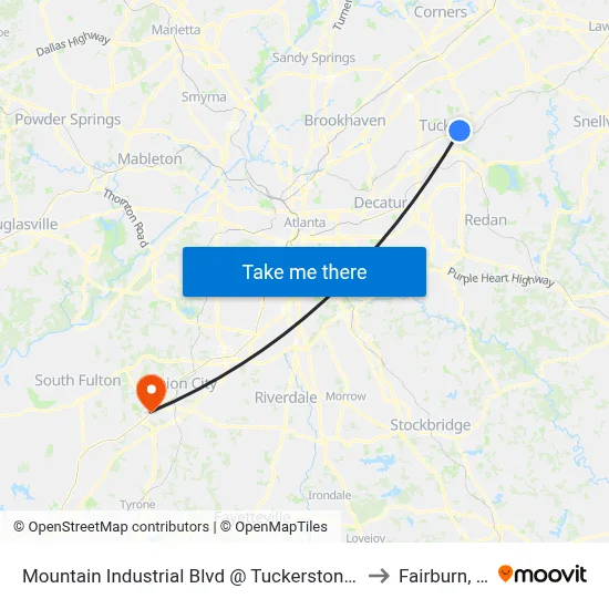 Mountain Industrial Blvd @ Tuckerstone Pkwy to Fairburn, GA map