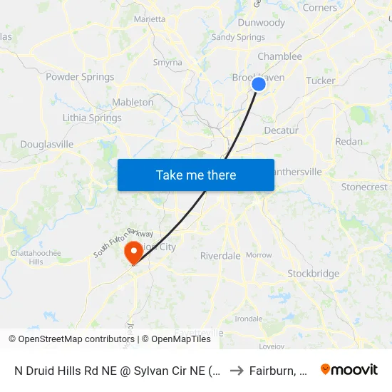 N Druid Hills Rd NE @ Sylvan Cir NE (N) to Fairburn, GA map