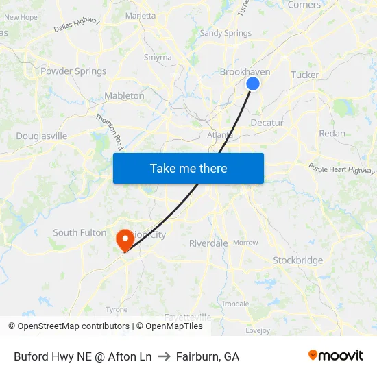 Buford Hwy NE @ Afton Ln to Fairburn, GA map