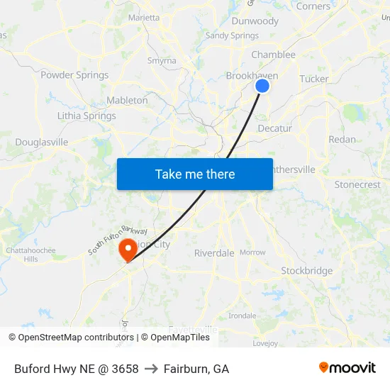Buford Hwy NE @ 3658 to Fairburn, GA map