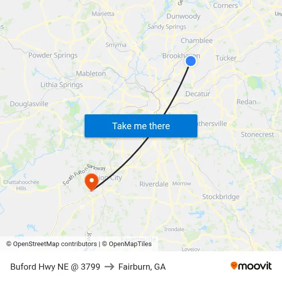 Buford Hwy NE @ 3799 to Fairburn, GA map
