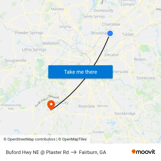 Buford Hwy NE @ Plaster Rd to Fairburn, GA map