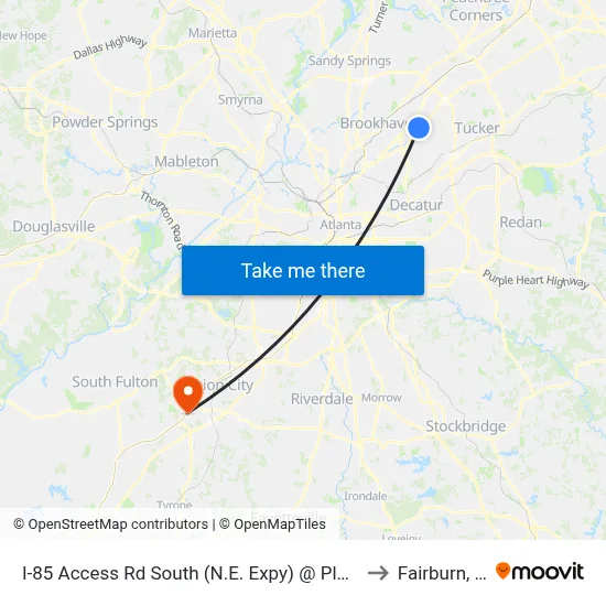 I-85 Access Rd South (N.E. Expy) @ Plaster Rd to Fairburn, GA map