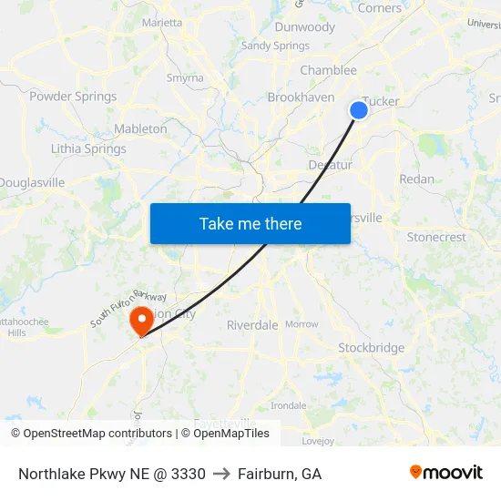 Northlake Pkwy NE @ 3330 to Fairburn, GA map