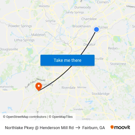 Northlake Pkwy @ Henderson Mill Rd to Fairburn, GA map