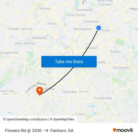 Flowers Rd @ 3330 to Fairburn, GA map