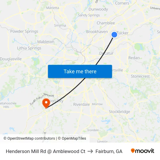 Henderson Mill Rd @ Amblewood Ct to Fairburn, GA map