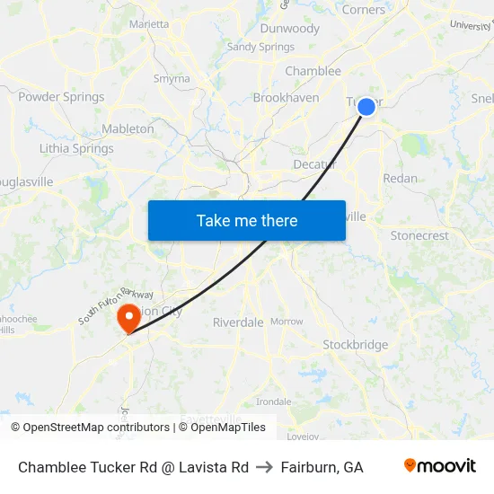 Chamblee Tucker Rd @ Lavista Rd to Fairburn, GA map