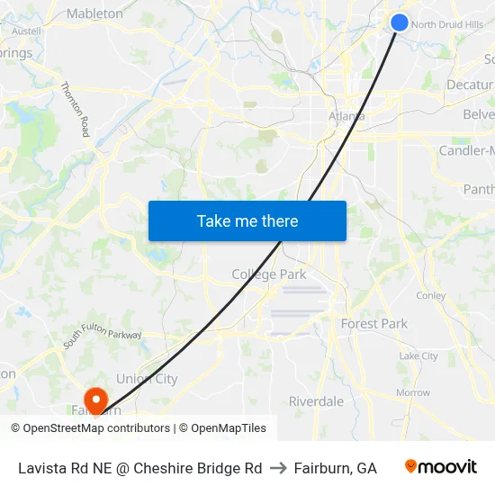 Lavista Rd NE @ Cheshire Bridge Rd to Fairburn, GA map