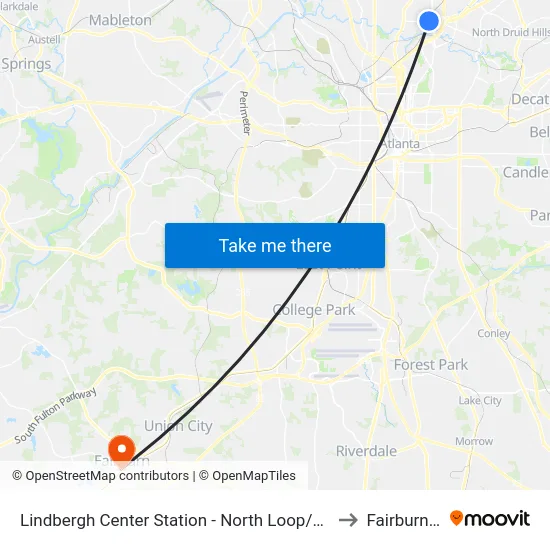 Lindbergh Center Station - North Loop/Morosgo Dr to Fairburn, GA map