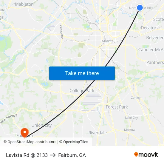 Lavista Rd @ 2133 to Fairburn, GA map