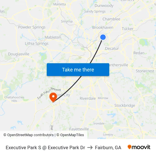 Executive Park S @ Executive Park Dr to Fairburn, GA map