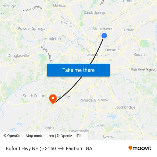 Buford Hwy NE @ 3160 to Fairburn, GA map