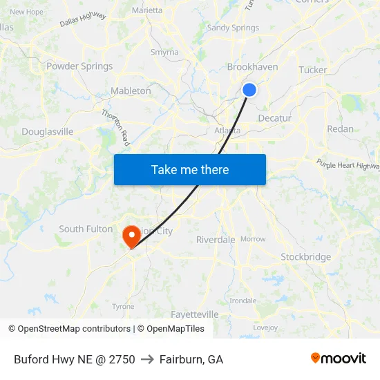 Buford Hwy NE @ 2750 to Fairburn, GA map