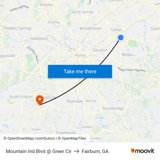 Mountain Ind Blvd @ Greer Cir to Fairburn, GA map