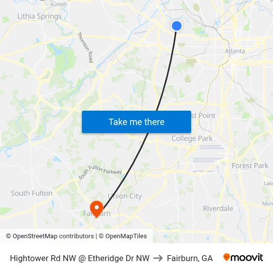Hightower Rd NW @ Etheridge Dr NW to Fairburn, GA map