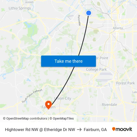 Hightower Rd NW @ Etheridge Dr NW to Fairburn, GA map