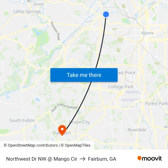 Northwest Dr NW @ Mango Cir to Fairburn, GA map