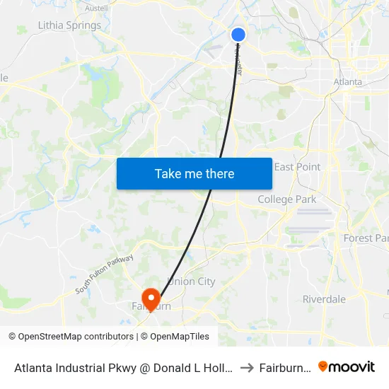Atlanta Industrial Pkwy @ Donald L Hollowell Pkwy to Fairburn, GA map