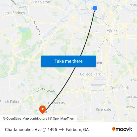 Chattahoochee Ave @ 1495 to Fairburn, GA map