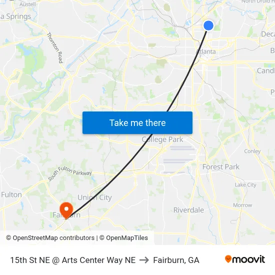 15th St NE @ Arts Center Way NE to Fairburn, GA map