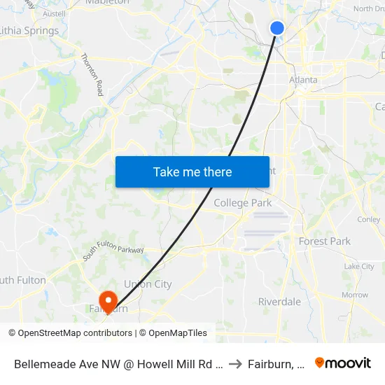 Bellemeade Ave NW @ Howell Mill Rd NW to Fairburn, GA map