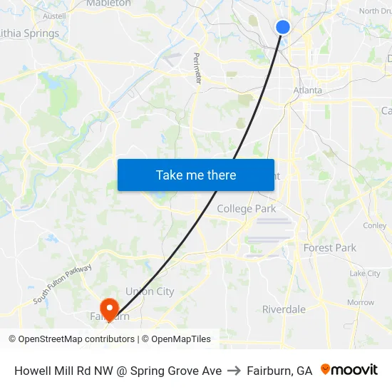 Howell Mill Rd NW @ Spring Grove Ave to Fairburn, GA map