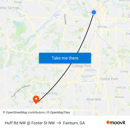 Huff Rd NW @ Foster St NW to Fairburn, GA map