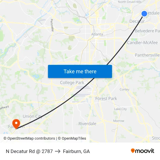 N Decatur Rd @ 2787 to Fairburn, GA map
