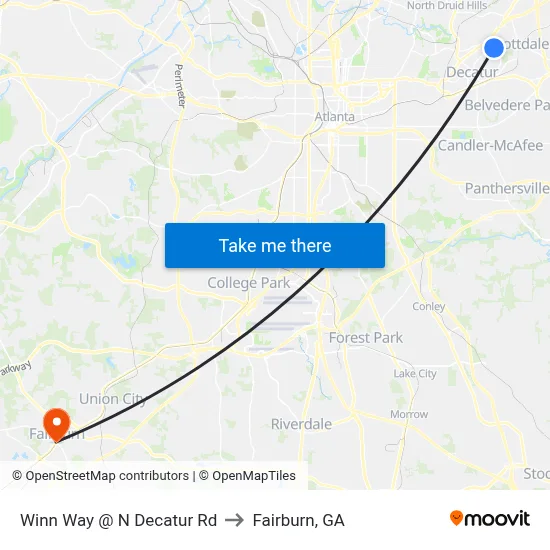 Winn Way @ N Decatur Rd to Fairburn, GA map