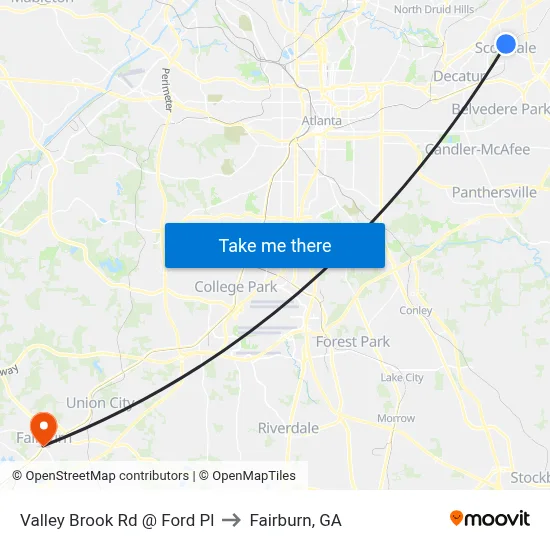 Valley Brook Rd @ Ford Pl to Fairburn, GA map