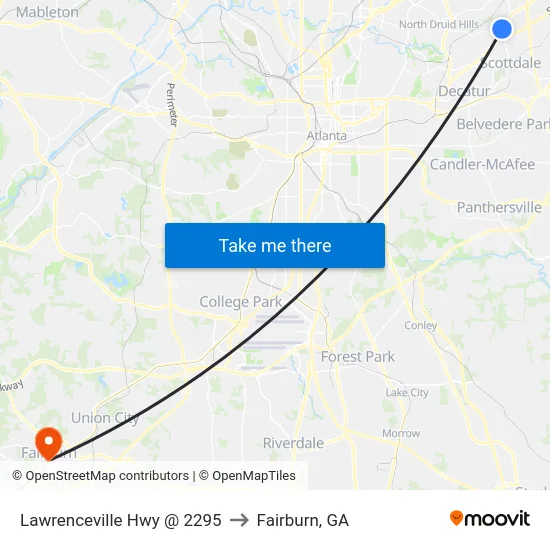 Lawrenceville Hwy @ 2295 to Fairburn, GA map