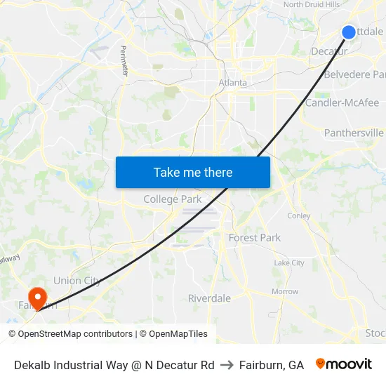 Dekalb Industrial Way @ N Decatur Rd to Fairburn, GA map
