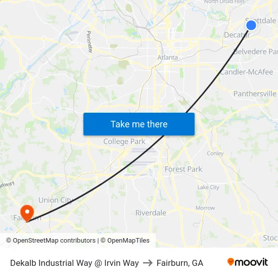 Dekalb Industrial Way @ Irvin Way to Fairburn, GA map