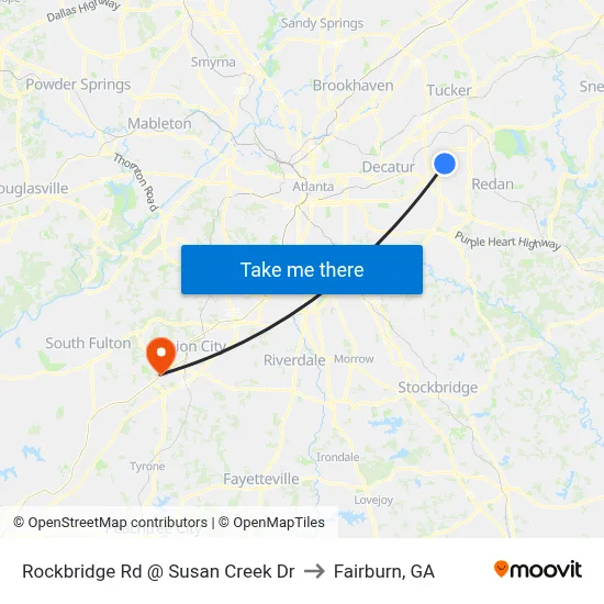 Rockbridge Rd @ Susan Creek Dr to Fairburn, GA map