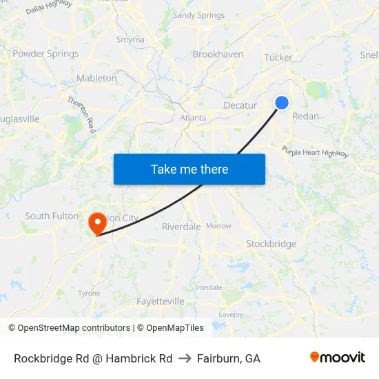 Rockbridge Rd @ Hambrick Rd to Fairburn, GA map
